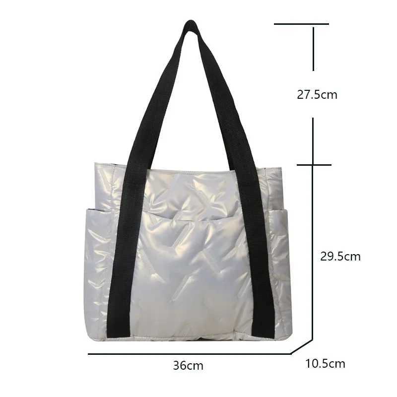 Winter Down Cott Casual Tote Bags for Women Solid Color Shoulder Bag Ladies Handbags for Commuting Gift Bags Y250730