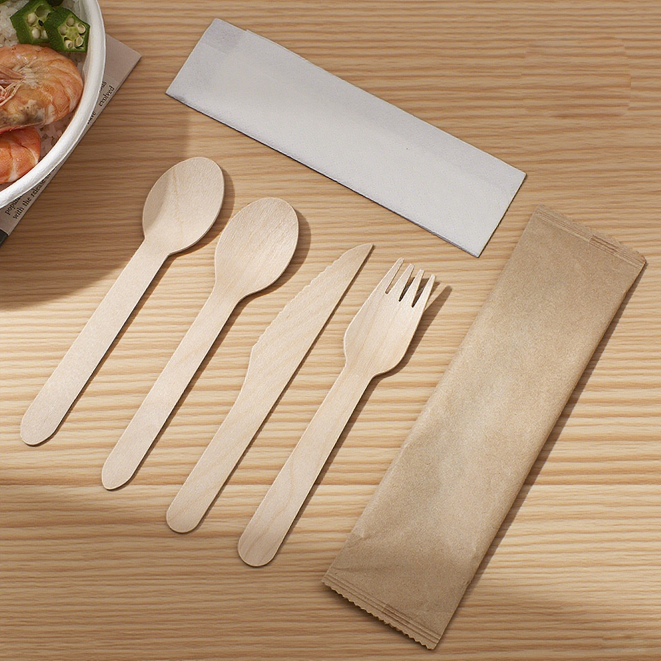 Disposable Wooden Dinnerware Set for Parties & Travel natural wood Eco-friendly