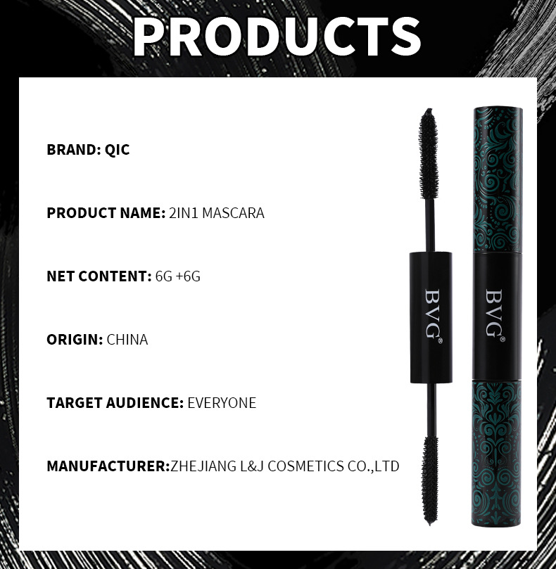 2 IN 1 Mascara Eyelashes Extension Lengthens Waterproof Volume Long Lasting Black Silk Fiber Mascara Female Makeup Cosmetic Long-wearing Sweat-proof e