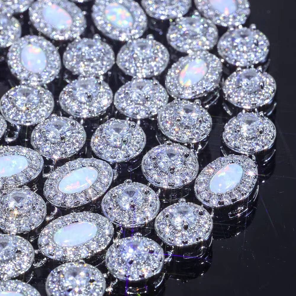 NUOYA 6mm Micro Opal Clear Multi Gemstone Chain 925 Silver Necklace Iced Out VVS Moissanite Jewelry