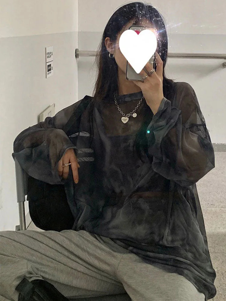 Tshirt Women Tie Dye Long Sleeve Ladies Spring Loose High Street Stylish Thin Leisure Minimalist Harajuku Ins Comfortable Chic 250729