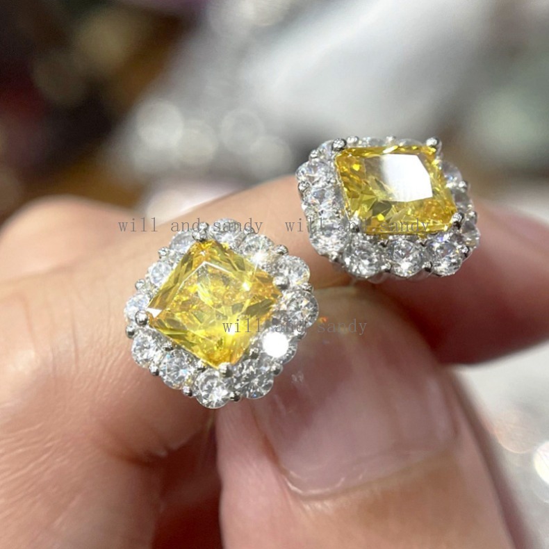 Flower Lace Square Cubic Zircon Diamond Stud Earrings Yellow Pink Designer Jewelry Charm Silver Gold Crystal Leaf Owl Earring for Woman Gift Fashion F