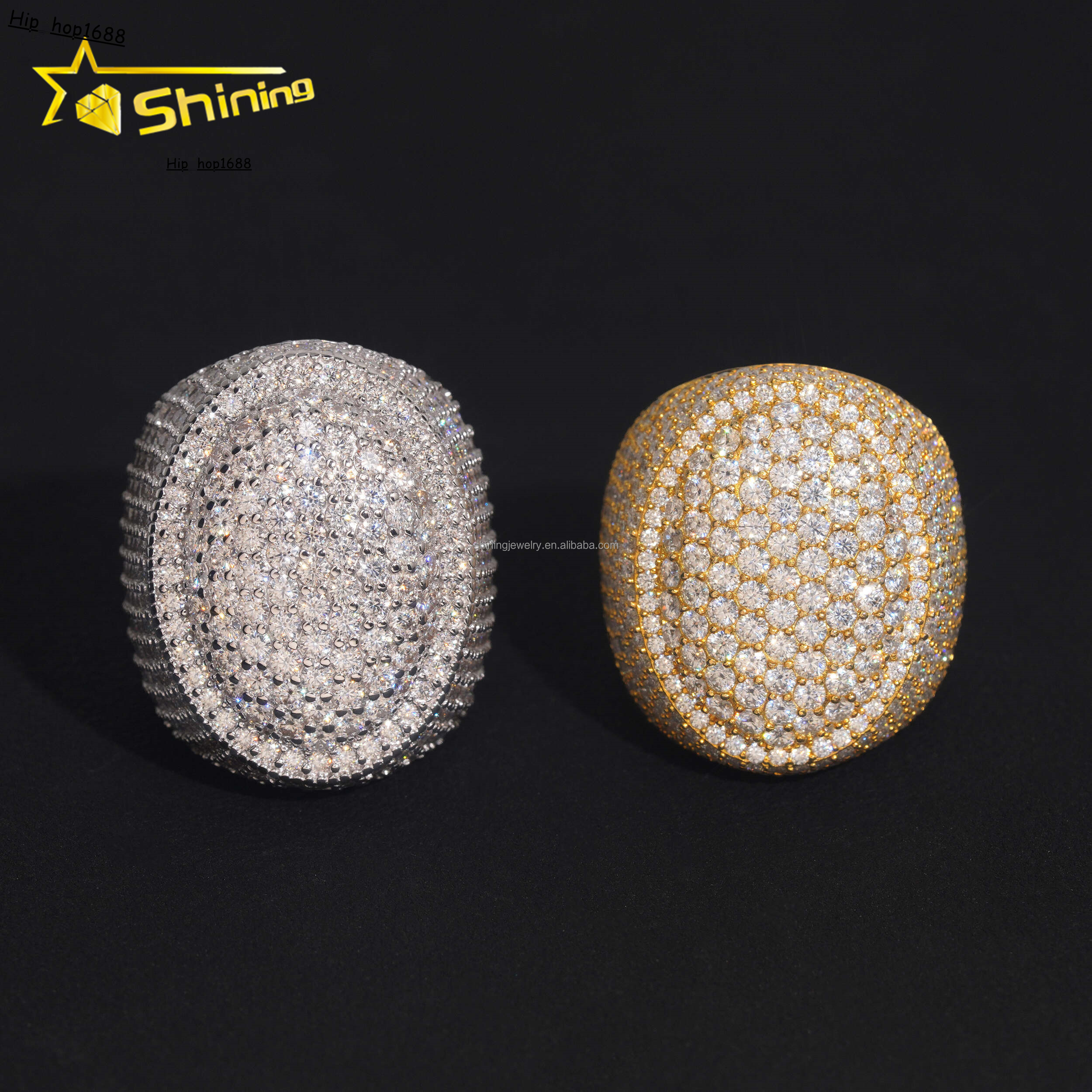 High Quality Iced Out Hip Hop Popular GRA ACertificate VVS Moissanite Diamond Man Gift Iced Out S925 Silver Oval Shape Man Ring