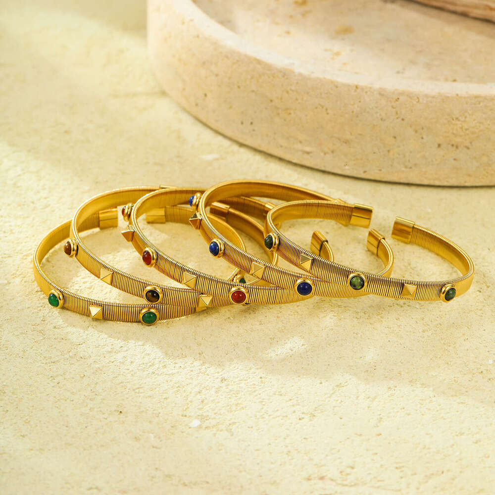 High-End Jewelry Women's Gold with Cat's Eye Stone Stainless Steel Bracelet for Women