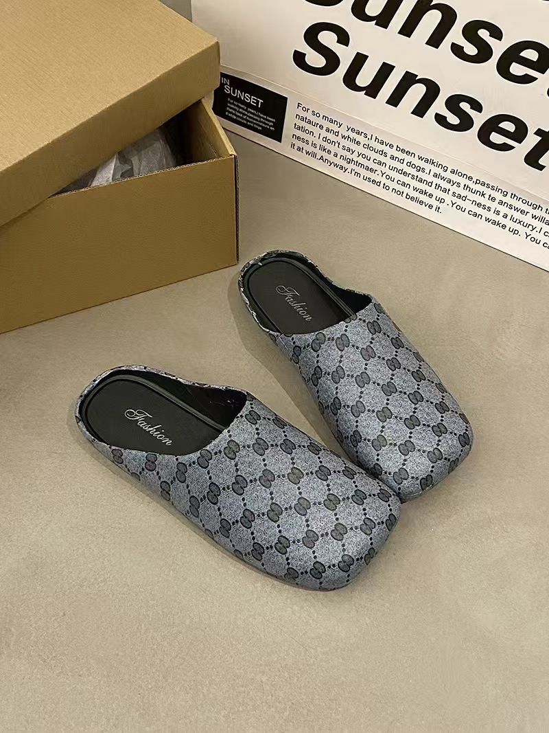 Free shipping designer Slippers Printed flat soled single shoes one foot pedaled Boken and cool slippers White brown black