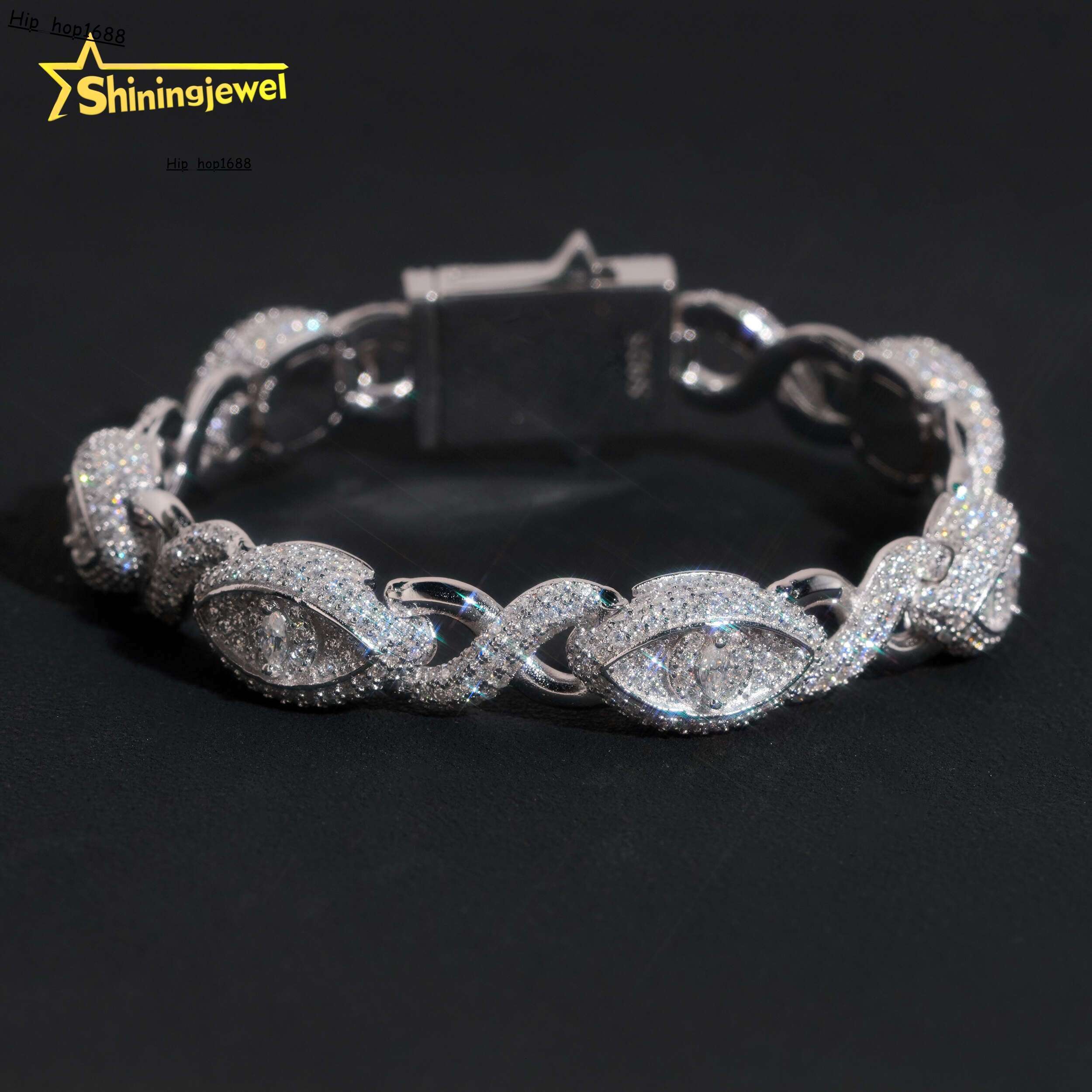 925 Silver Moissanite Cuff Bracelet for Unisex Fashion Diamond Cut Cuban Chain Iced Out Silver Hip Hop Jewelry