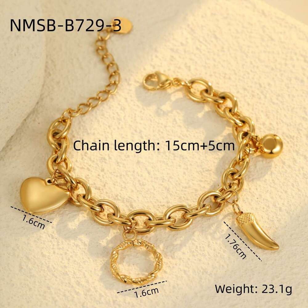 Woven Niche Pearl Three-Dimensional Heart Pendant Versatile Stainless Steel Bracelet for Women