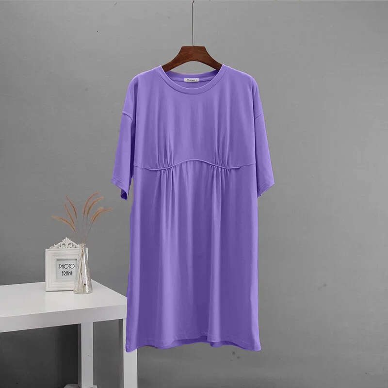 Summer New Pure Cotton Style Casual Loose T-Shirt Round Neck A-Line Dress Women's Clothing B5