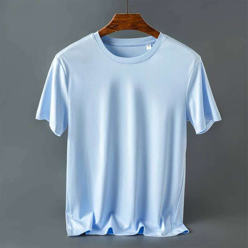 2024 Summer 100% Mercerized Cotton Men Silk T-shirts O-Neck Short Sleeve Loose Straight Tops Simple Casual Tees For Minimalist