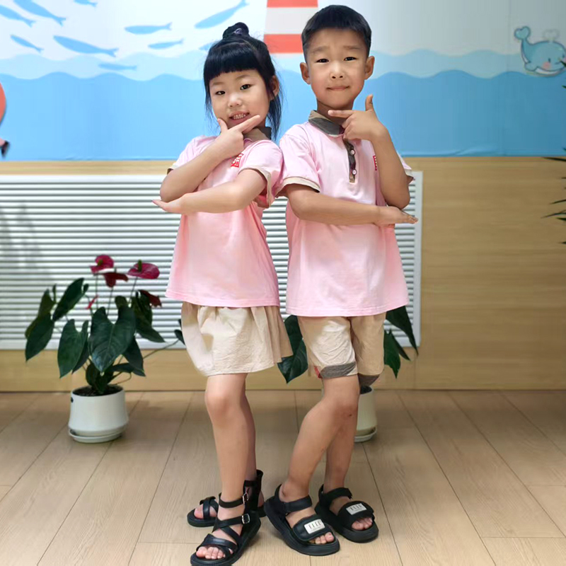 Customized summer school uniform set for girls and boys, children's walking short sleeved kindergarten uniform set