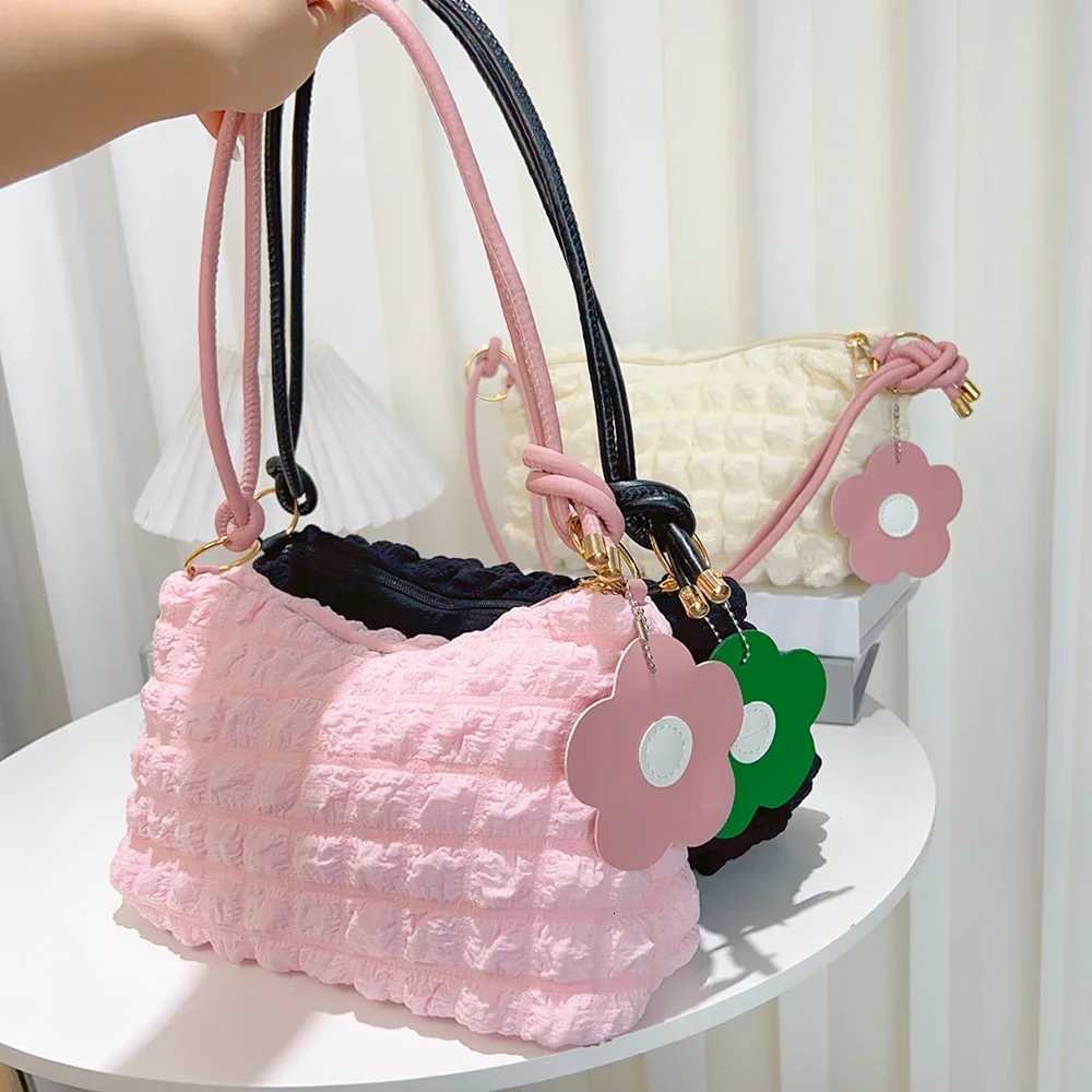 Korean Soft Cloud Bubbles Handbags for Women Girls Flower Pleated Cloud Underarm Bag Pouch Bag Casual Shoulder Bag Cute Purse Y250730