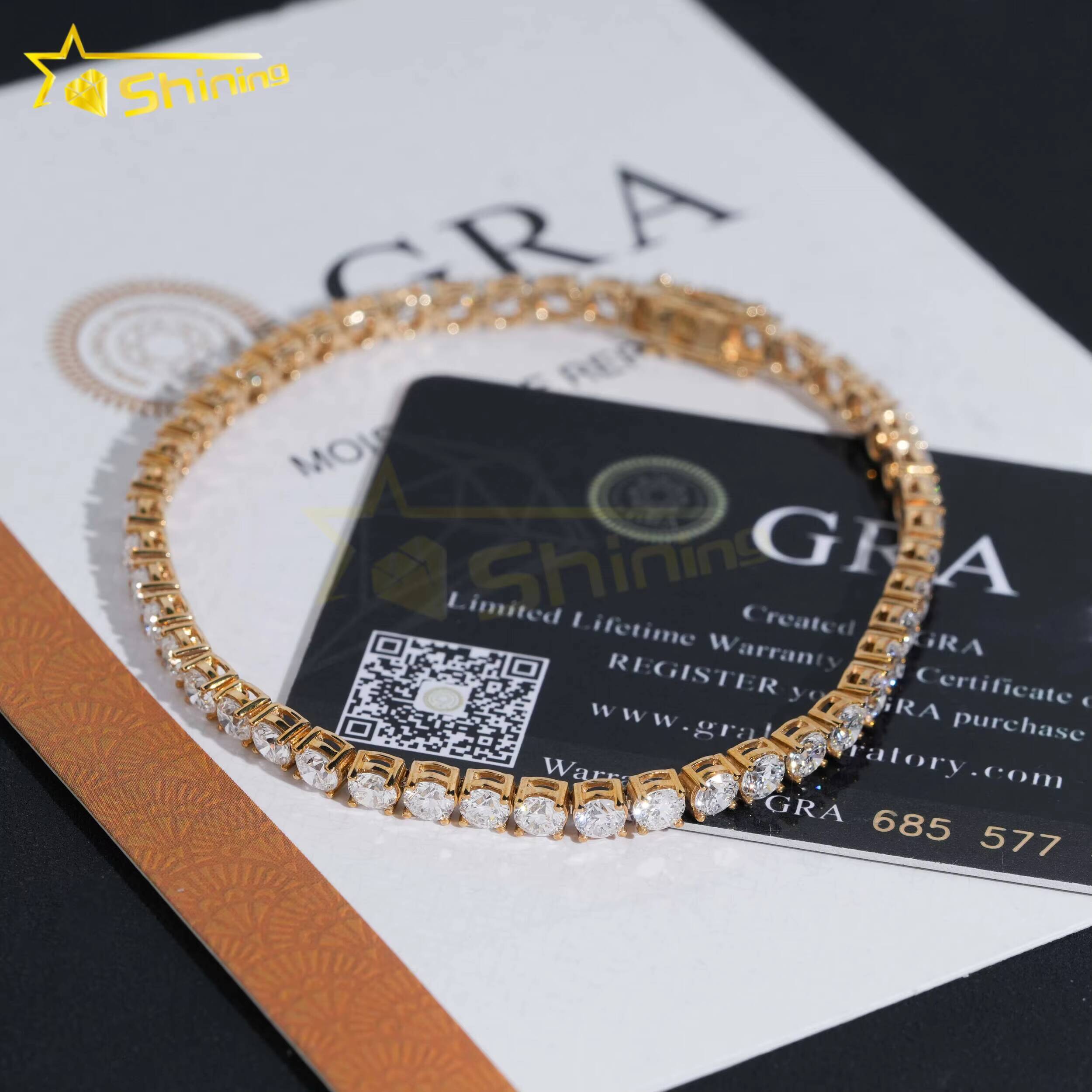 48 Hours Ship Handmade 10K Solid Gold Bracelet Hip Hop Jewelry 4mm Tennis Bracelet VVS Moissanite Diamond Bracelet