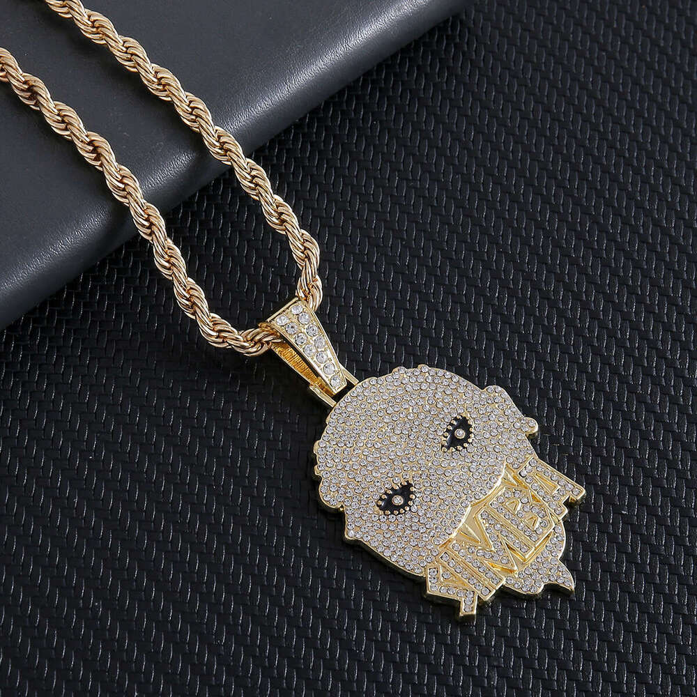 New Full Dia Small Square Pendant Personality Creative Braided Chain Hip Hop Trendy Necklace