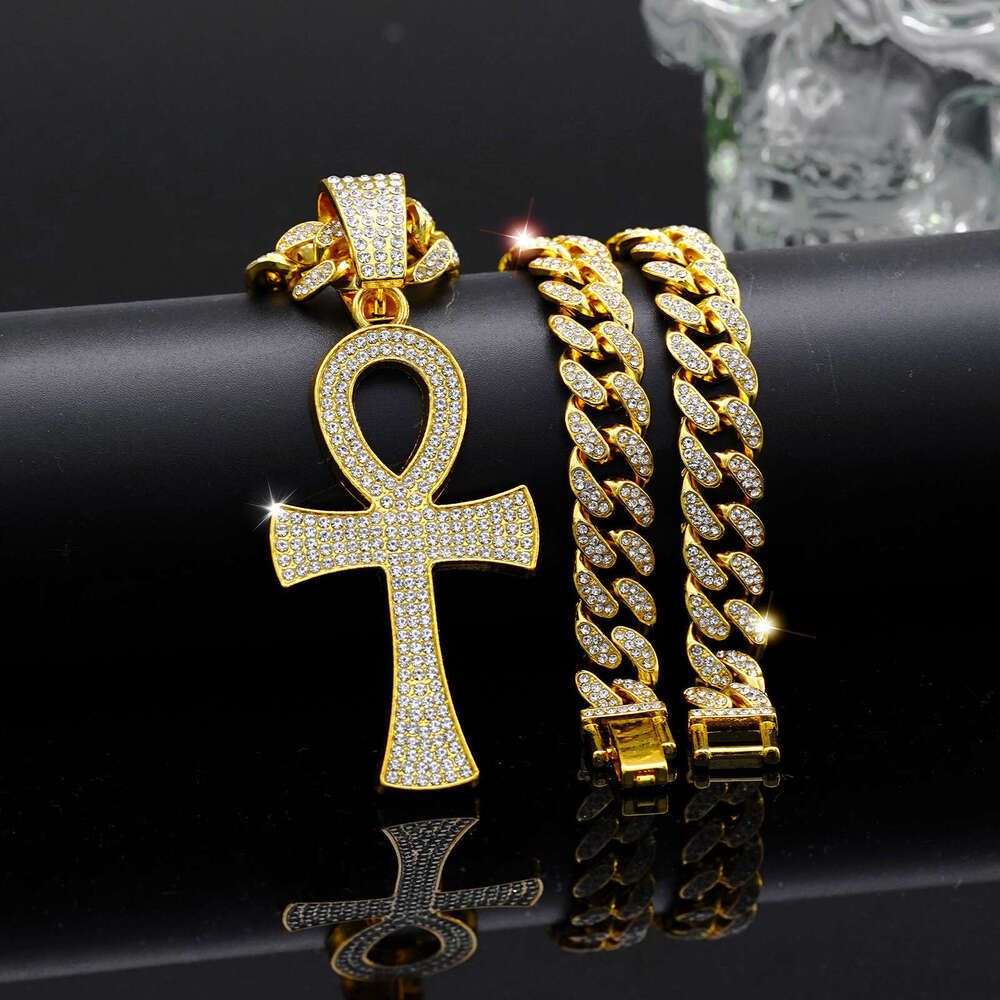 Full Dia Hip Hop Men's Cuban Chain Fashion Personality Irregular Cross Pendant Straight Hair