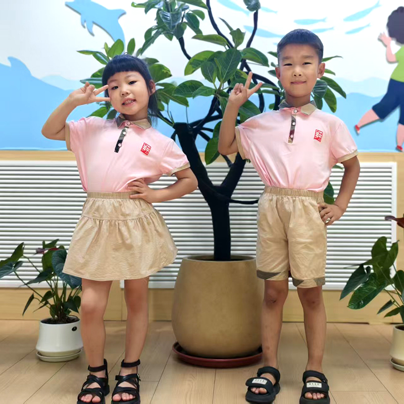 Customized summer school uniform set for girls and boys, children's walking short sleeved kindergarten uniform set