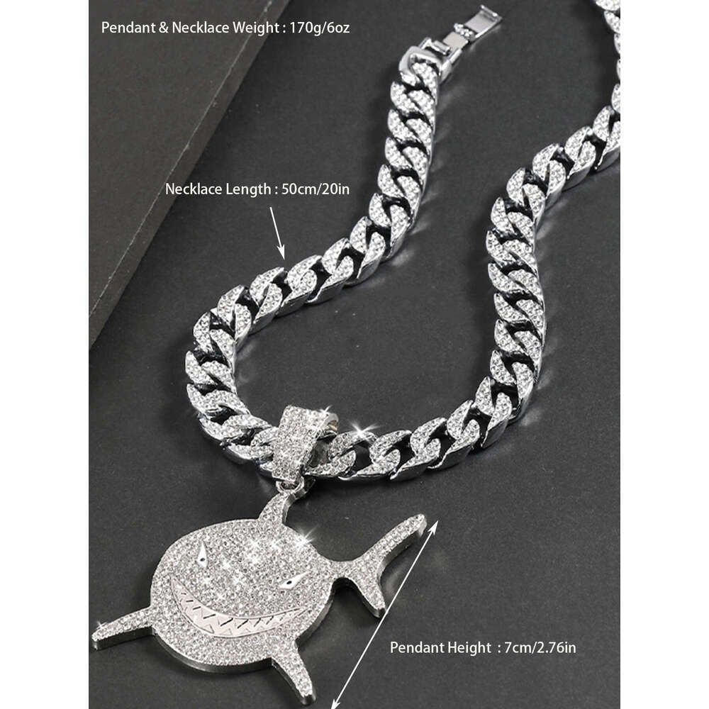 Trendy Personality Exaggerated Shark Fashion Full Dia Hip Hop Necklace for Men and Women Single Pendant