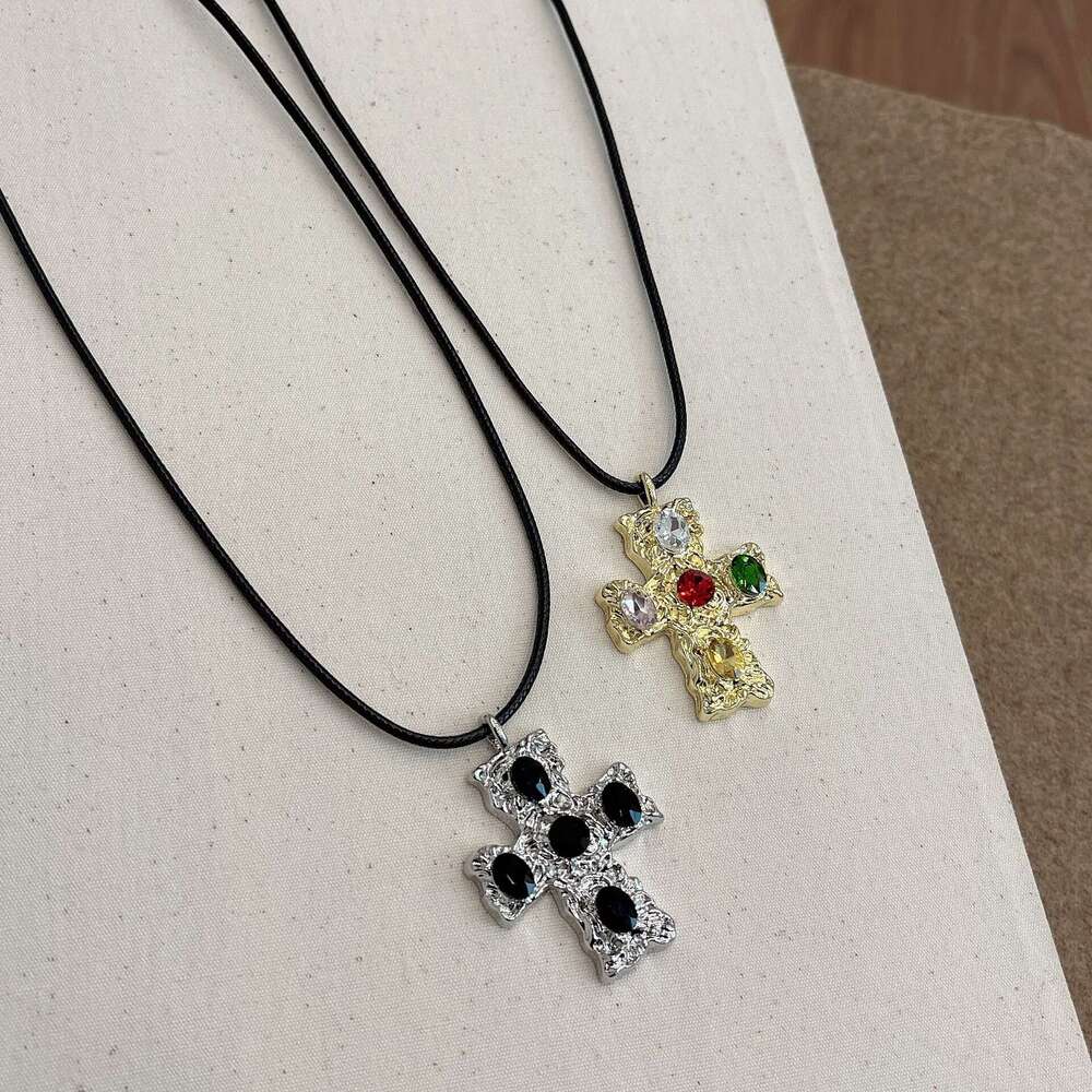Korean Ins Style Cross Black Unisex Leather Cord Y2k Subculture Versatile High-end Necklace d94