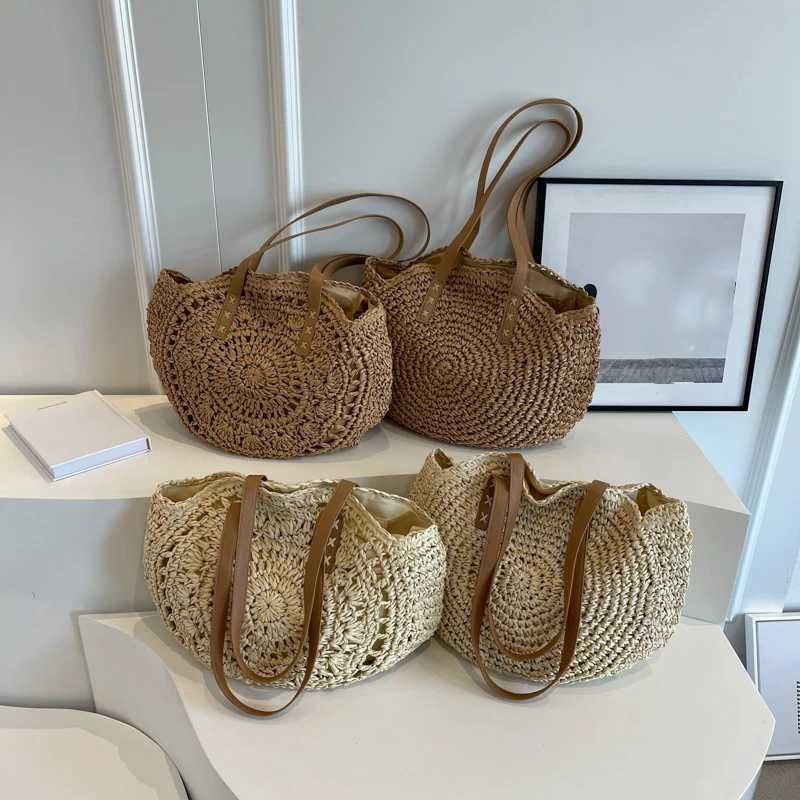 Women Boho Woven Handbag Summer Beach Tote Straw Bag Round Rattan Shoulder Bag G250729