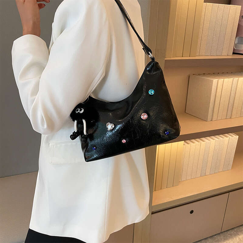 INS Bright Diamond Underarm Women's 2023 New Trend Niche Design Single Shoulder Crossbody Small Square Bag
