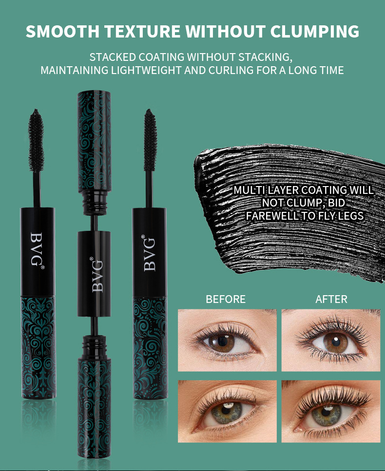 2 IN 1 Mascara Eyelashes Extension Lengthens Waterproof Volume Long Lasting Black Silk Fiber Mascara Female Makeup Cosmetic Long-wearing Sweat-proof e