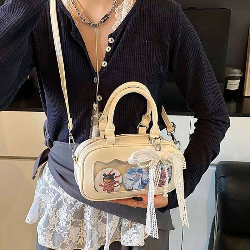 Richme Y2K Mini Handbags Women Aesthetic Lace Beading Bow Ladies Ita Bags DIY Anime Badge PU Crossbody Shoulder Bolso Mujer