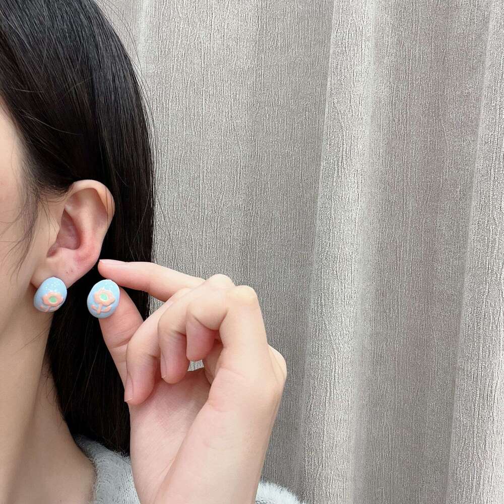 TikTok Korean Style Cream Colorful Flower Semi-Circular Earrings Minimalist Cute Creative Versatile c67