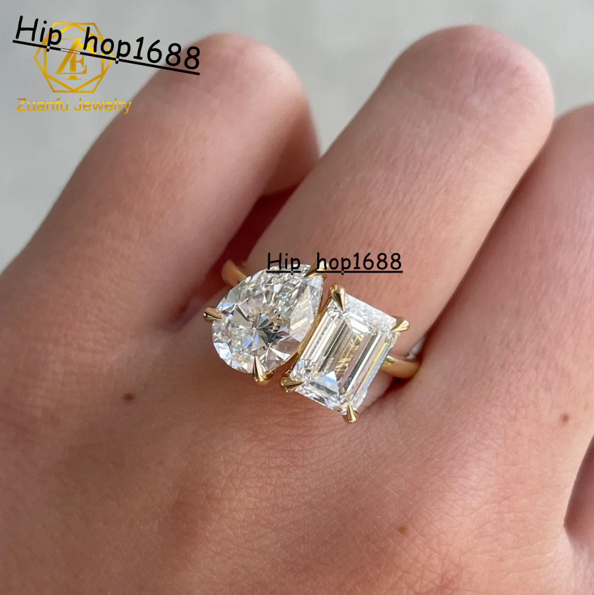 Emerald and Pear Cut Toi Et Moi Engagement Ring Graceful Diamond Ring 14k 18K Yellow Gold Wedding Ring