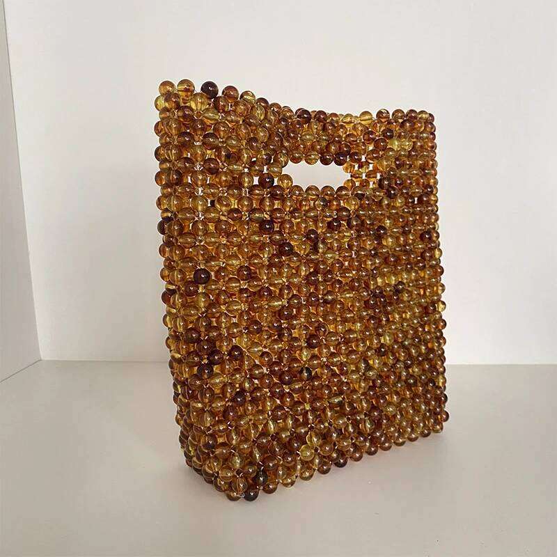 Amber Acrylic Handle Summer Beaded Clear Bags for Women Purses Handbags Celebrity Ladies Handmade Box Tote Evening Party