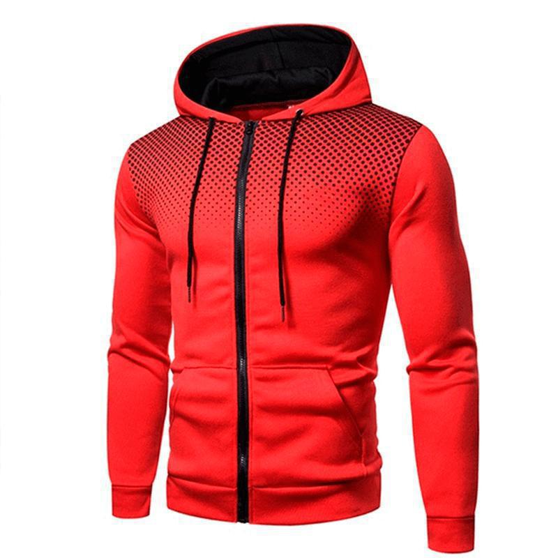 Dot Print Zipper Sport Hoodie Unisex Comfort Outdoor Jogging Running Casual Slim Fit Men Versatile Pocket Sweatshirt