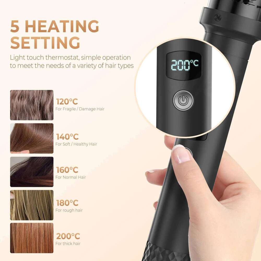Thermal Brush,1.5 In Ionic Heated Round Brush Makes Hair Smoother, 110-240V 30S Fast Heating 5 Temperatures - Black