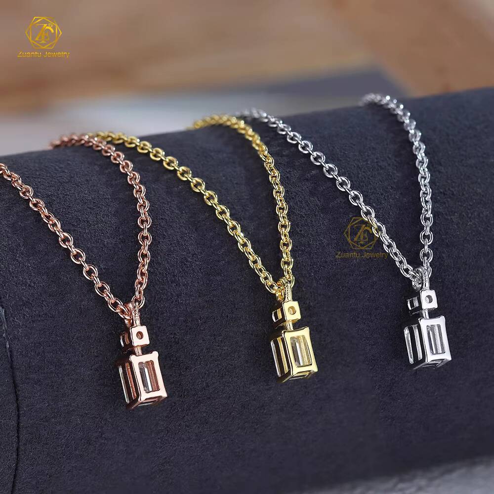 High Quality 925 Silver Moissanite Necklace for Women 0.8CT 4x6mm Emerald Cut Fashion Jewelry