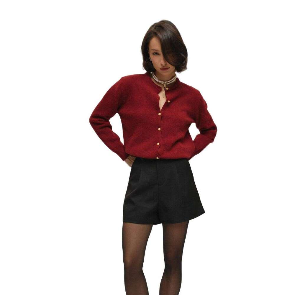 Spring New Style Round Neck Short Knitted Cardigan With Small Gold Buttons, Versatile And Simple Design B5