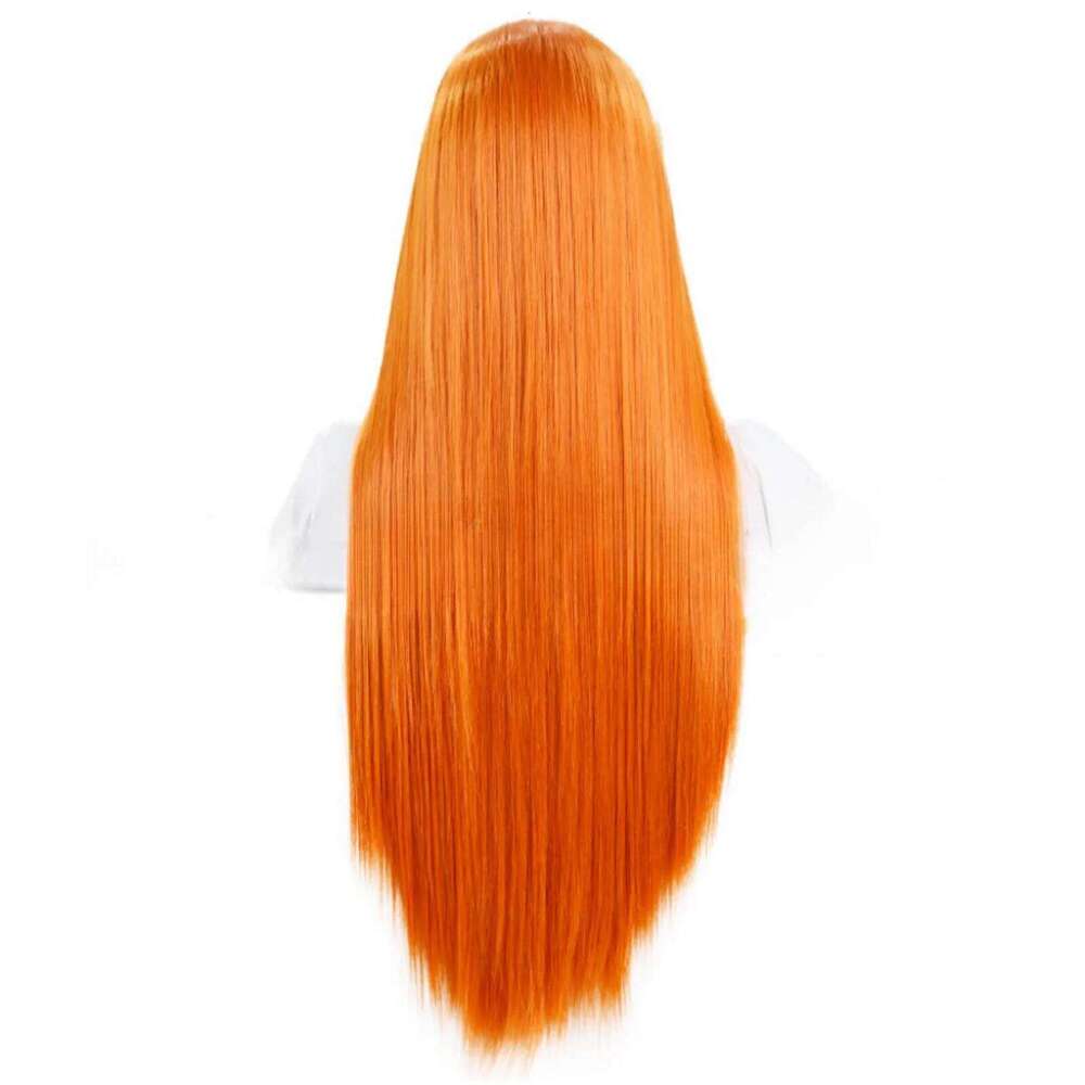 Orange Long Straight Synthetic Front Wig Glueless For Women Party Cosplay Bright Ginger Hair Lace Frontal Wigs