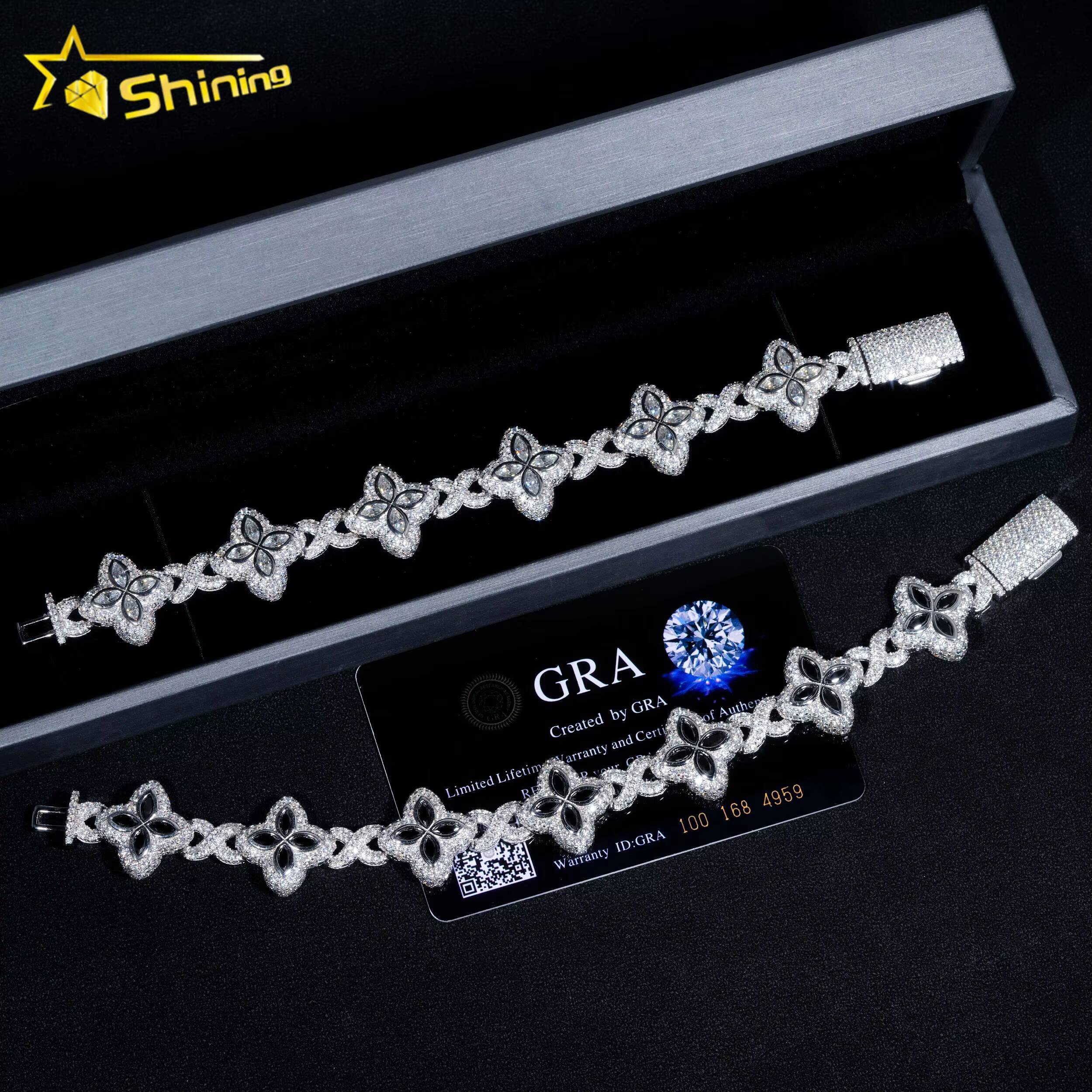 2024 New Arrivals Fashion Fine Jewelry 925 Sterling Silver Vvs Moissanite Diamond Four Leaf Clover Tennis Bracelet