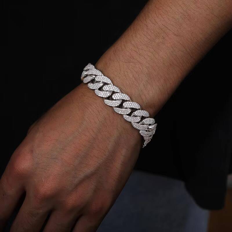 925 Silver Moissanite 10MM Cuban Chain Bracelet Mens Hip Hop Jewelry GRA Certified Gift Product Moissanite Bracelets Bangles