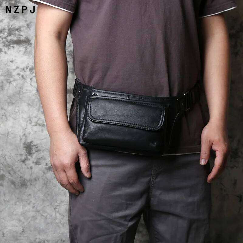 Luxury designer NZPJ men's genuine waist first layer casual chest soft leather shoulder messenger bag belt pouch