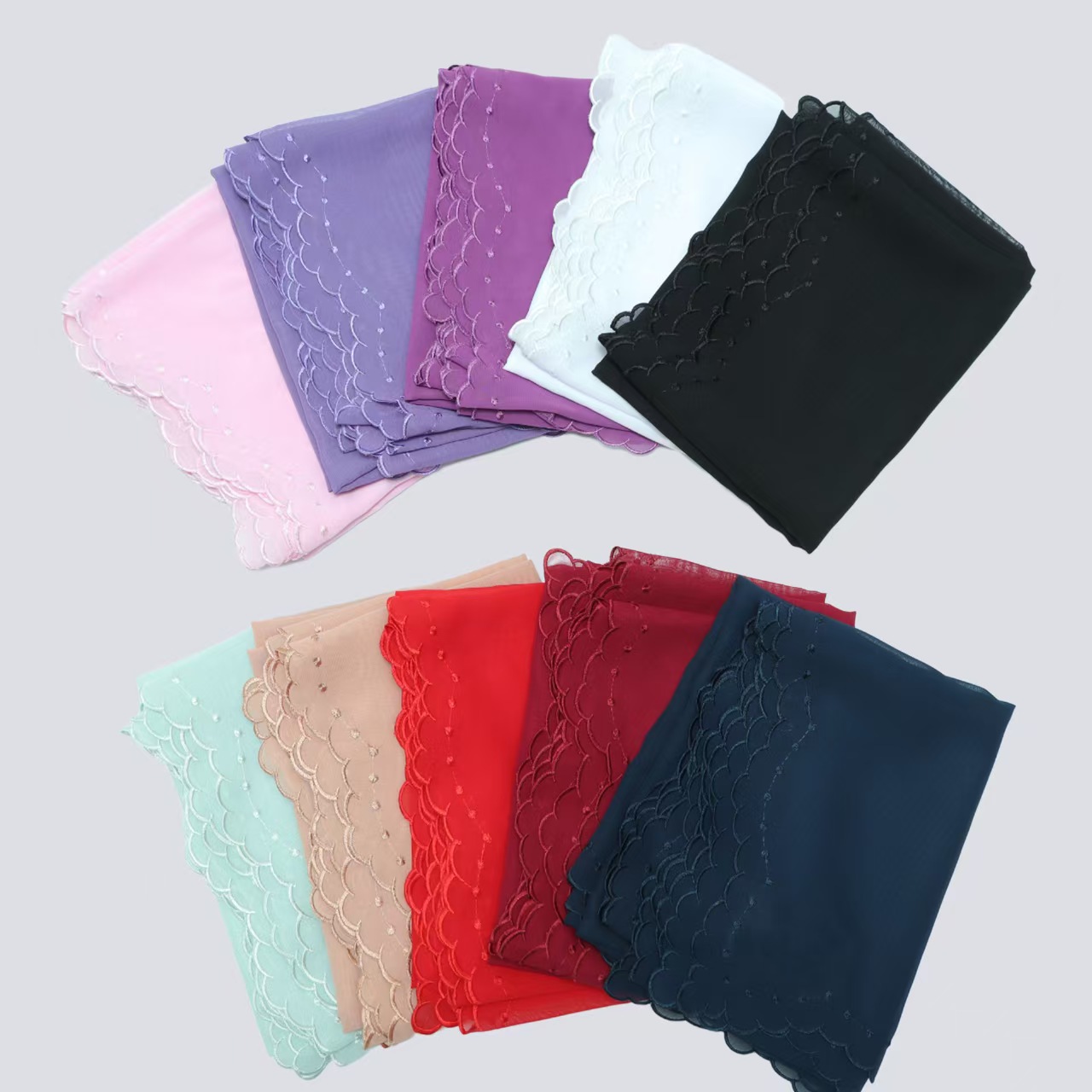 T1343 Chiffon Embroidered Scarf Wave Dots Embroidered Shawl Headscarf
