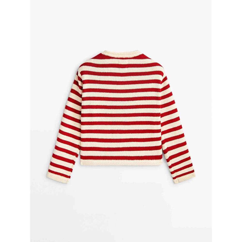 Ethereal MD 2025 Massidutti Women's Spring New Style Of Slim-Fit Commuter Buckle Classic Striped Cardigan For Women 250728