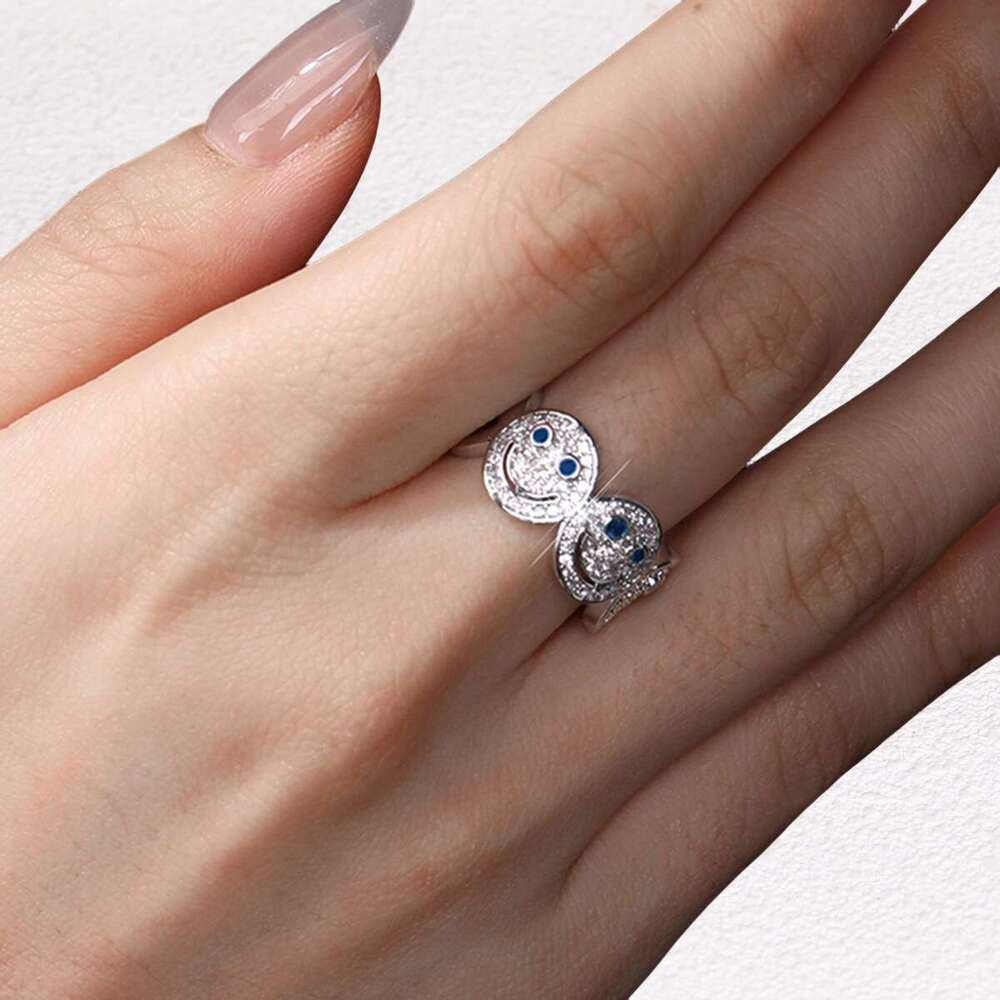 Ins Style Niche Minimalist High-End Creative Full Diamond Smile Face Open Ring
