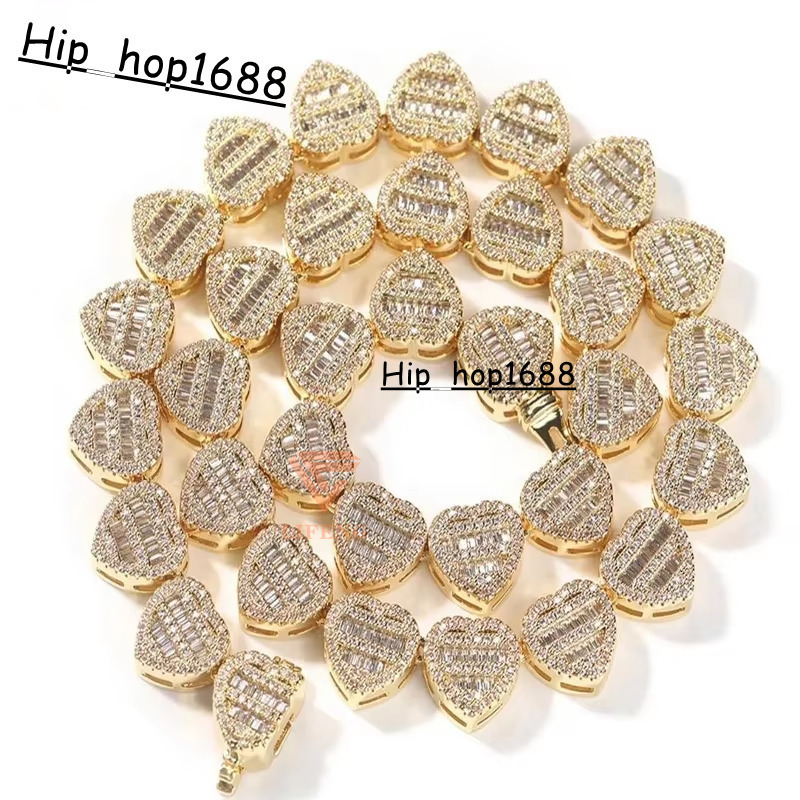 Latest Design Fashion Jewelry 8mm 925 Silver Iced Out VVS Moissanite Baguette Diamonds Heart-Shaped Tennis Chain Necklace