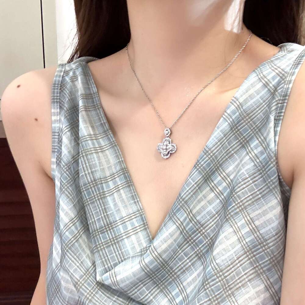 Light Versatile Mother-of-Pearl Fragmented Dia Pearl Four-Leaf Clover Flower Necklace Earrings Ring Forest Style Elegant Fashion Trendy Model 4b5