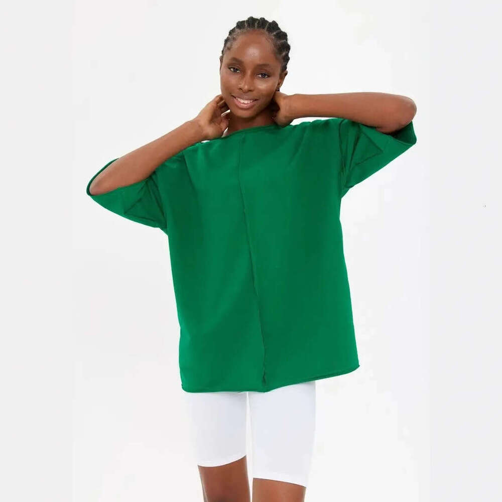 Spring Summer New Loose Cotton T-Shirt For Women Distressed Short Sleeve Patchwork Top B5