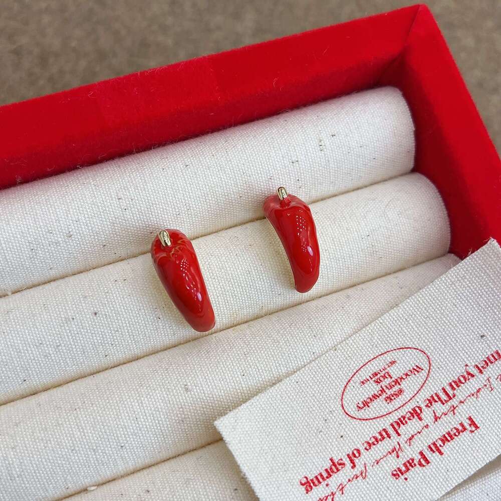 Anchor Red Drop Glaze Earrings for Women, Autumn and Winter Elegant High-end Sense Stud Earrings, Niche Design Hoop Rings f89