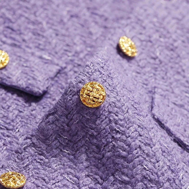 fashionable and elegant round neck singlebreasted y socialite style purple tweed highend temperament jacket 250730