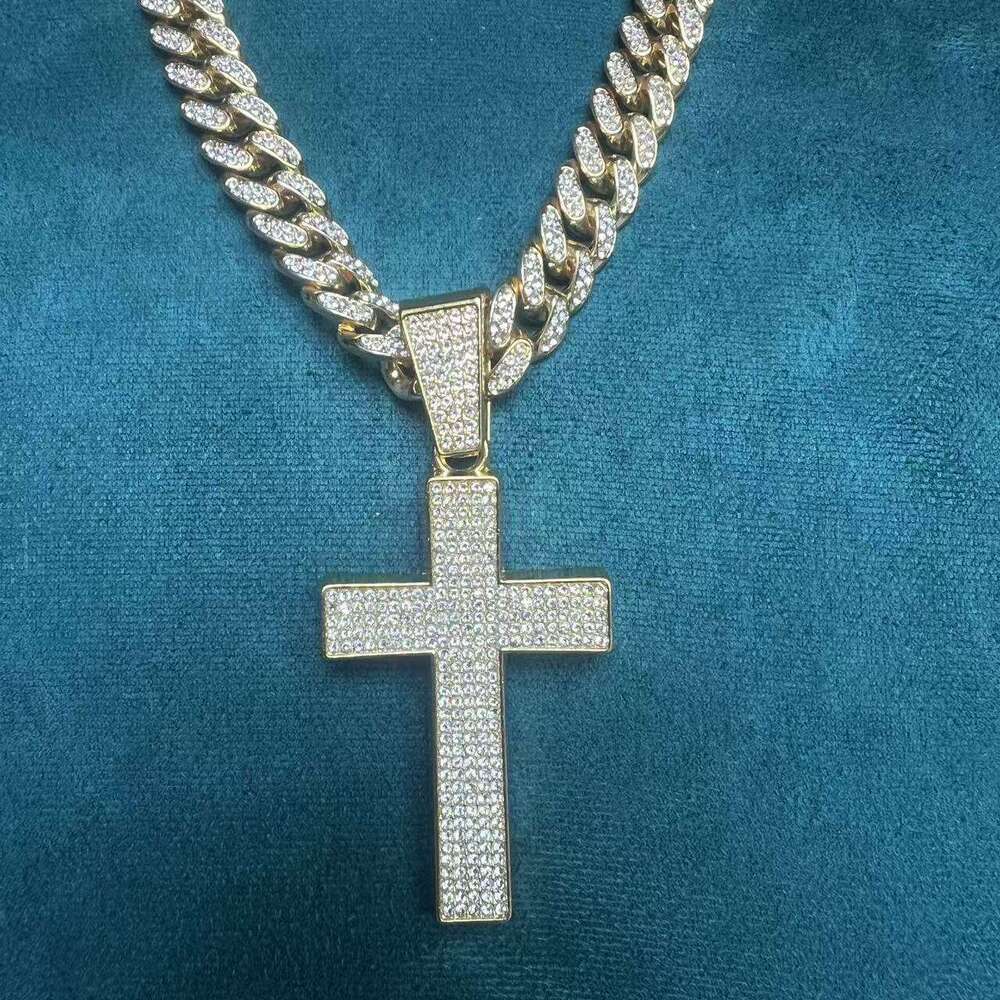 Full Dia Cross Pendant Fashionable Personality Creative Alloy Hip Hop Trendy Cuban Necklace