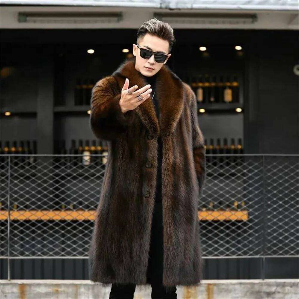 2 Colors 9XL Winter Warm Loose Overcoat Plus Size Open Plush Coat Men Faux Mink Fur Cardigan Thicken Long Trench