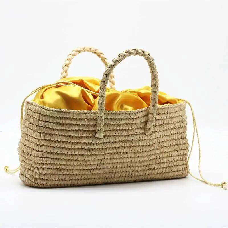 Raffia, woven 2024 new natural color raffia women tote bag, Horizontal section, square,