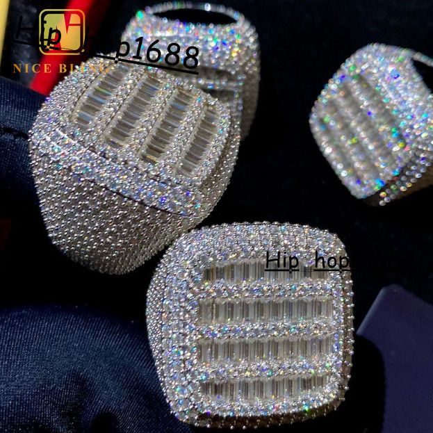 Fashion Ring Baguette Hip Hop Style Iced Out VVS Moissanite Jewelry Custom 925 Sterling Silver Diamond Rings Men Women