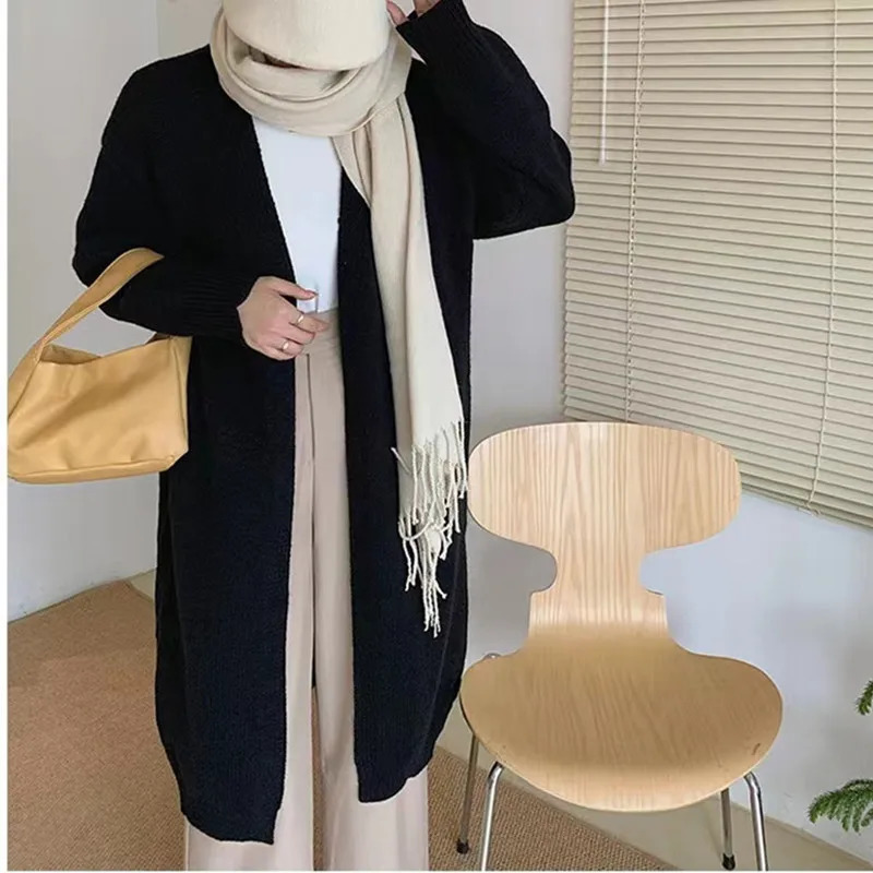 HELIAR Knitted Long Cardigan Sweater Coat Thicken Warm Loose VNeck Casual Office Jacket For Women Fall Winter 250730