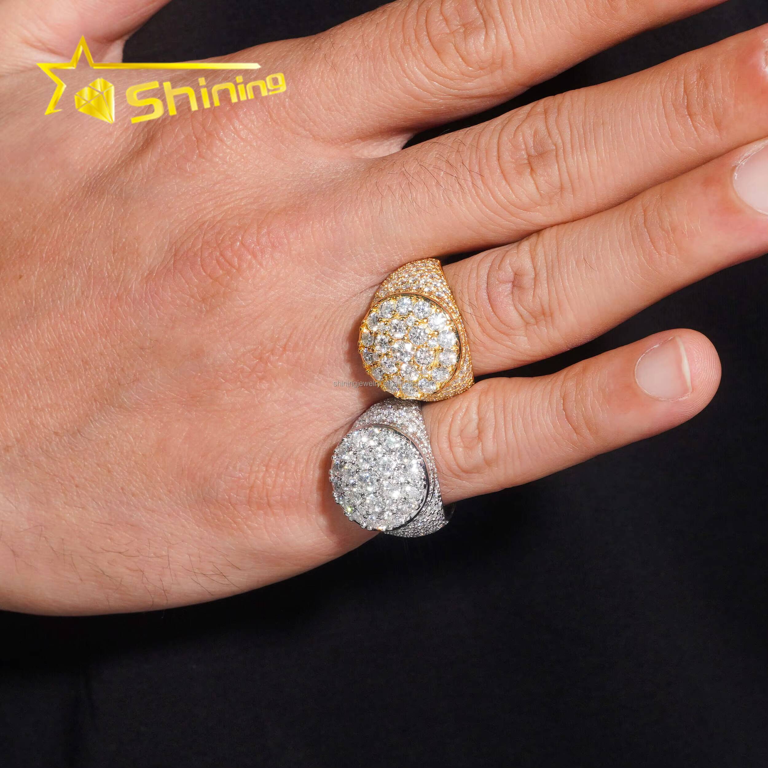 Man Gift Fire Jewelry Honey Comb Setting Luxury Hip Hop Hot Selling S925 Solid Silver Iced Out Moissanite Diamond Round Ring